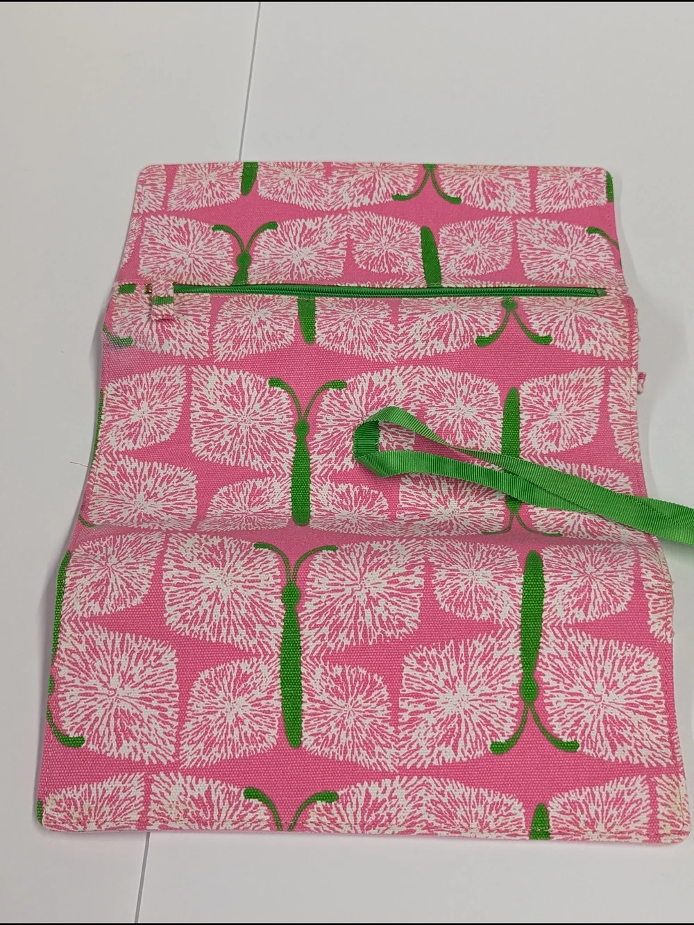 Lilly Pulitzer Jewelry Roll Pink Green Travel Organizer Case Floral Roll Up Pouc
